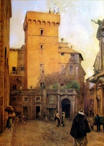 the medieval Torre della scimmia as painted by Ettore Roessler-Franz